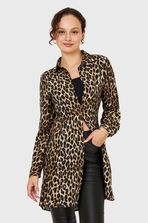 Vestido Tipo Camisero Leopard Café Nicopoly-0