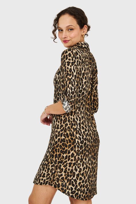 Vestido Tipo Camisero Leopard Café Nicopoly-3