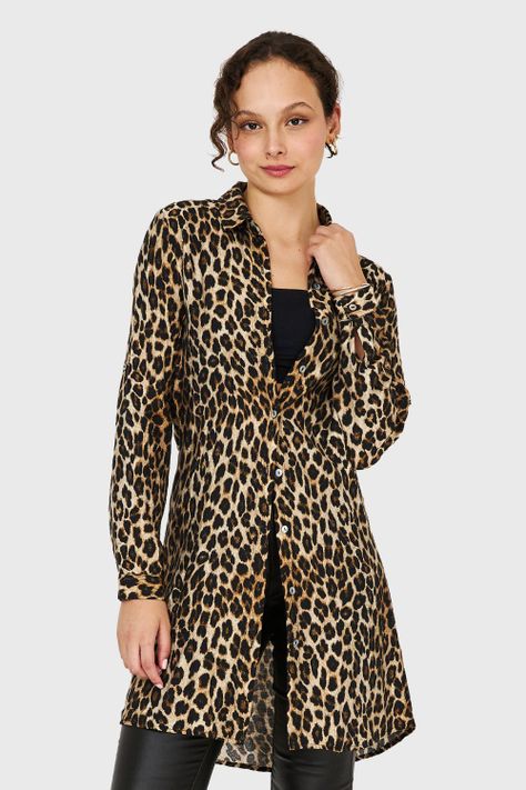 Vestido Tipo Camisero Leopard Café Nicopoly-4