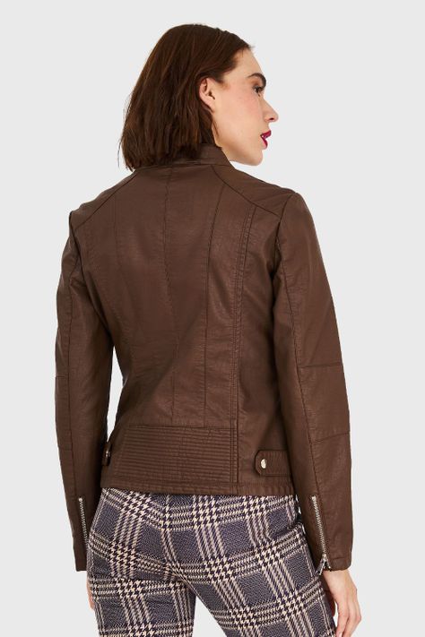 Chaqueta Cuello Mao Café Nicopoly-3