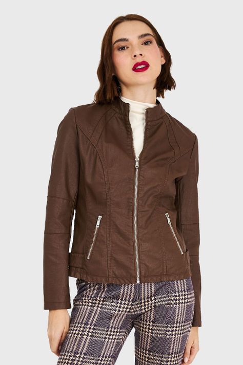 Chaqueta Cuello Mao Café Nicopoly-4