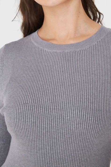 Vestido Acanalado Manga Larga Gris Nicopoly-5