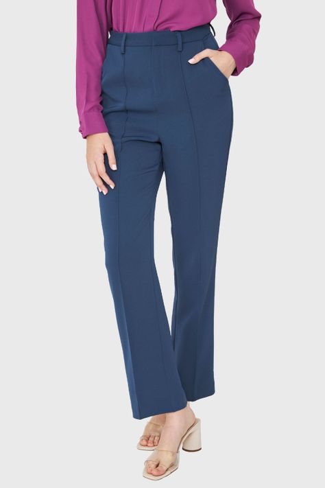 Pantalón Con Costuras Frontales Recto Azul Acero Nicopoly-0