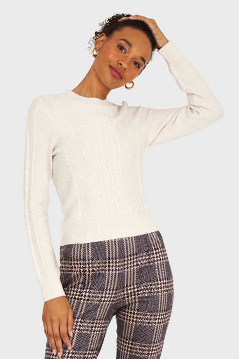 Sweater Diseño Trenzado Blanco Invierno Nicopoly-0