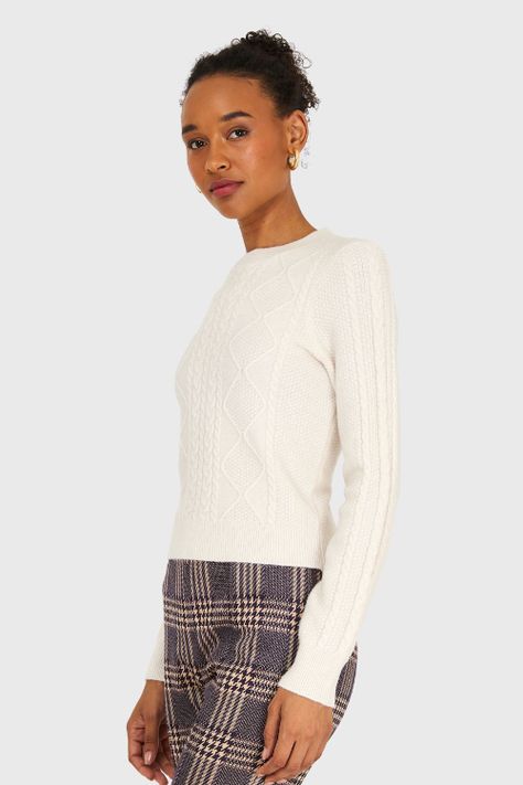 Sweater Diseño Trenzado Blanco Invierno Nicopoly-2