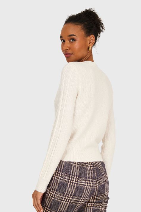 Sweater Diseño Trenzado Blanco Invierno Nicopoly-3