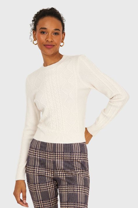 Sweater Diseño Trenzado Blanco Invierno Nicopoly-4