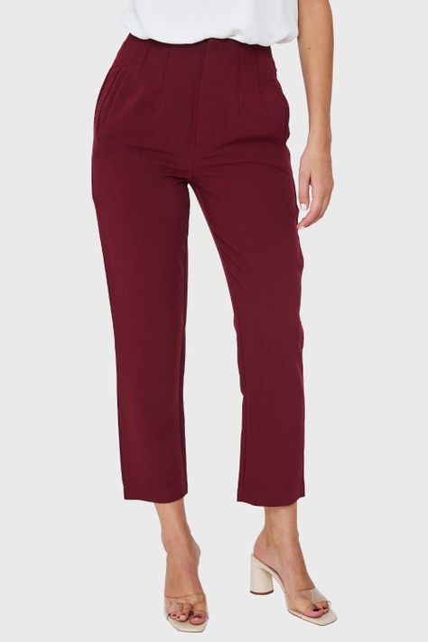 Pantalón Pinzas Recto Burdeos Nicopoly-4