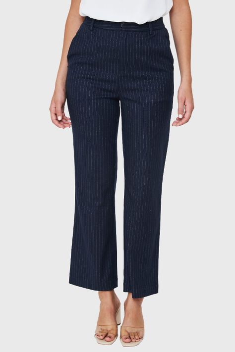 Pantalón Recto Rayas Azul Marino Nicopoly-0