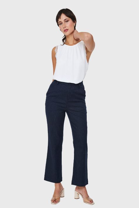 Pantalón Recto Rayas Azul Marino Nicopoly-1
