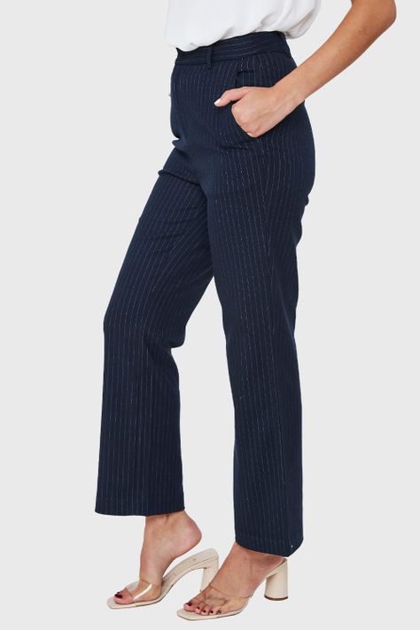 Pantalón Recto Rayas Azul Marino Nicopoly-2