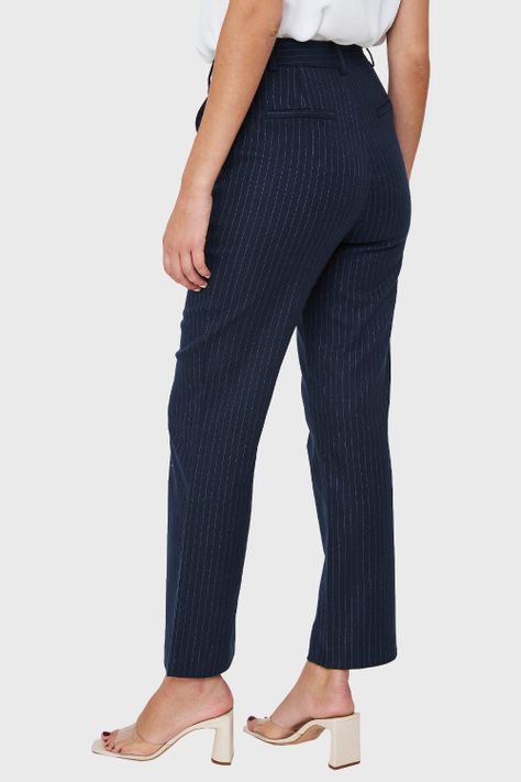 Pantalón Recto Rayas Azul Marino Nicopoly-3