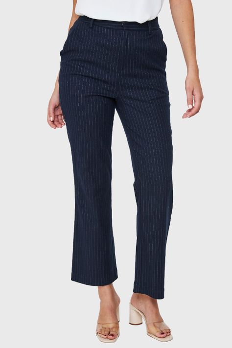 Pantalón Recto Rayas Azul Marino Nicopoly-4