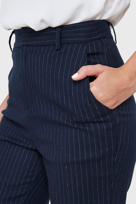 Pantalón Recto Rayas Azul Marino Nicopoly-5