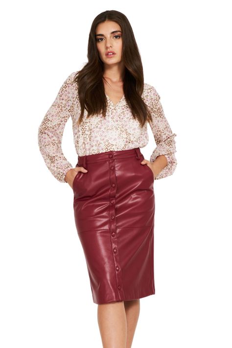 Falda Midi Ecocuero Burdeos Botones Nicopoly-1