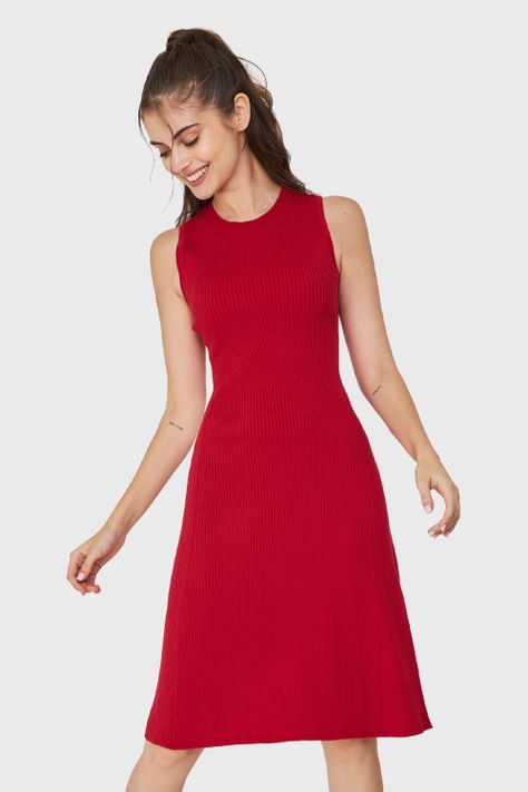 Vestido Midi Acanalado Rojo Nicopoly-0