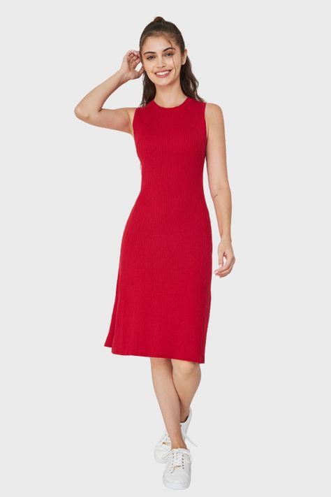 Vestido Midi Acanalado Rojo Nicopoly-1