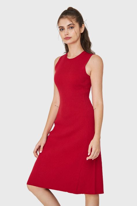 Vestido Midi Acanalado Rojo Nicopoly-2
