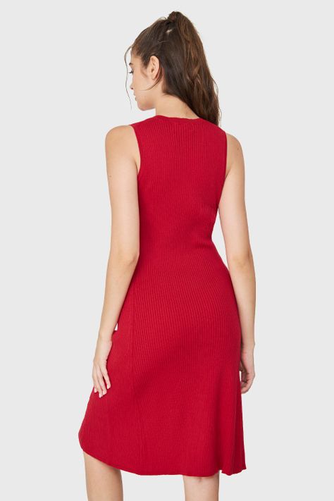 Vestido Midi Acanalado Rojo Nicopoly-3
