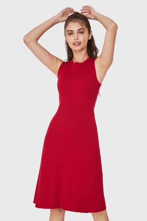 Vestido Midi Acanalado Rojo Nicopoly-4