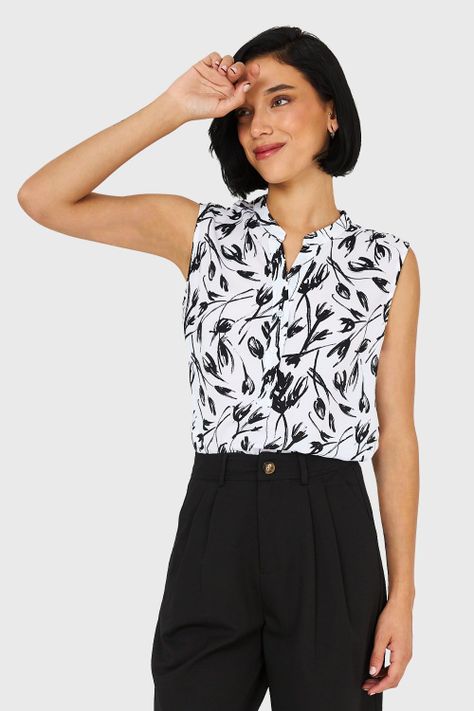 Blusa Cuello Mao Floral Blanco Nicopoly-0