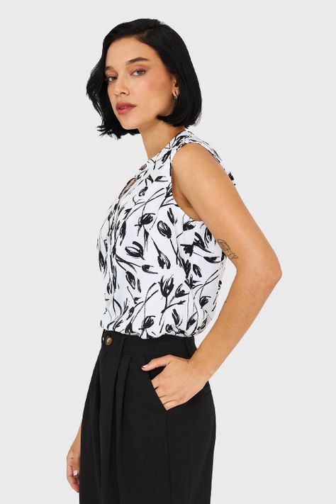 Blusa Cuello Mao Floral Blanco Nicopoly-2