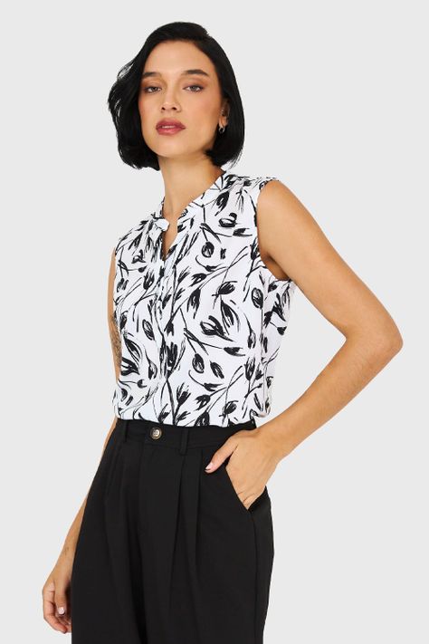 Blusa Cuello Mao Floral Blanco Nicopoly-4