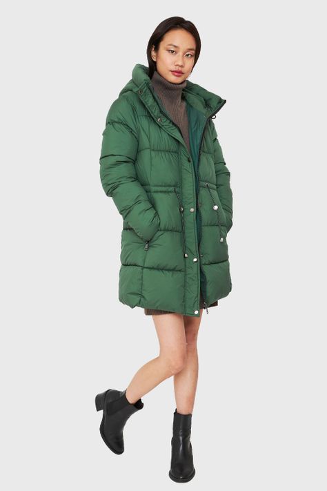 Parka Midi Acolchada Gorro Verde Nicopoly-1