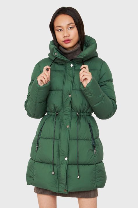 Parka Midi Acolchada Gorro Verde Nicopoly-0