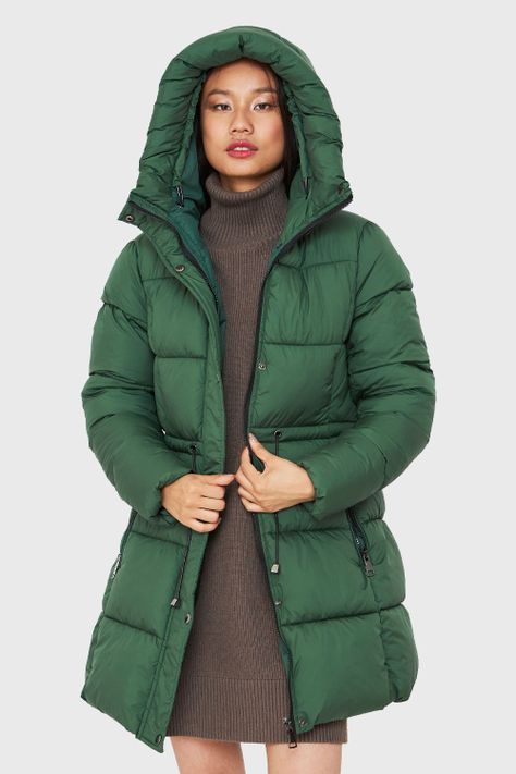 Parka Midi Acolchada Gorro Verde Nicopoly-4
