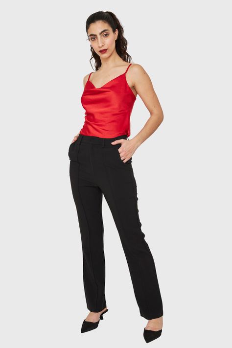 Pantalón Costuras Frontales Recto Negro Nicopoly-1
