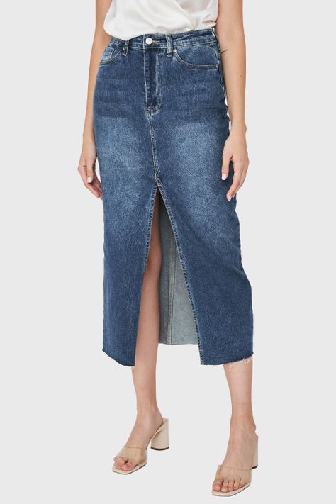 Falda Denim Tajo Frontal Azul Medio Nicopoly-0