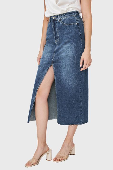 Falda Denim Tajo Frontal Azul Medio Nicopoly-2