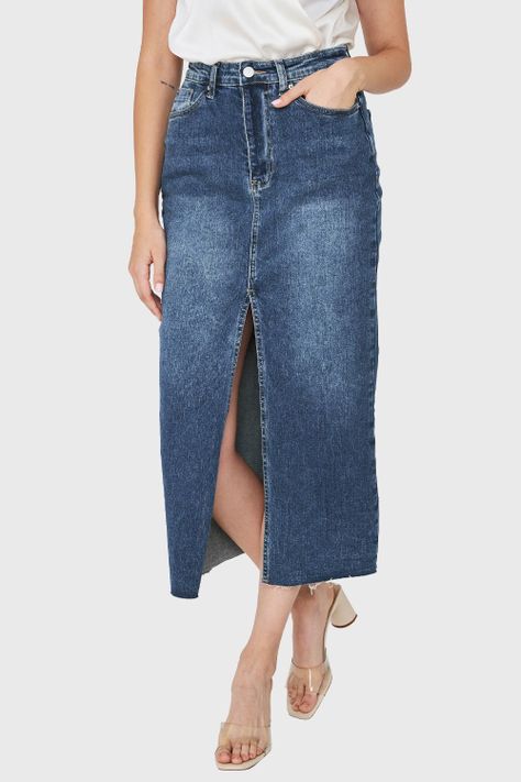 Falda Denim Tajo Frontal Azul Medio Nicopoly-4