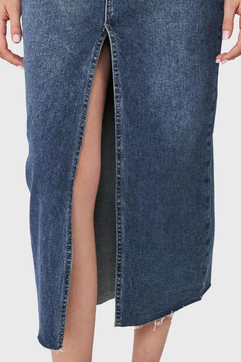 Falda Denim Tajo Frontal Azul Medio Nicopoly-5