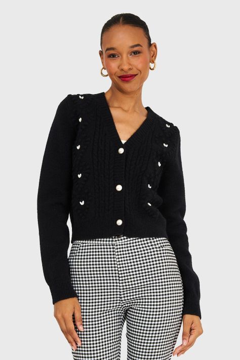 Cárdigan Crop Perlas Negro Nicopoly-0