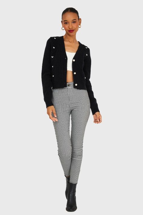 Cárdigan Crop Perlas Negro Nicopoly-1