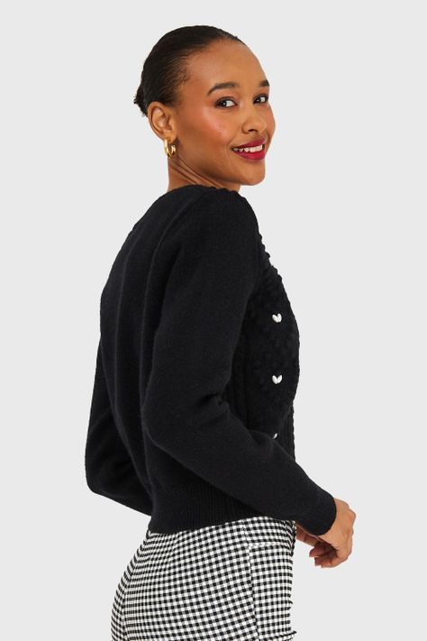 Cárdigan Crop Perlas Negro Nicopoly-3