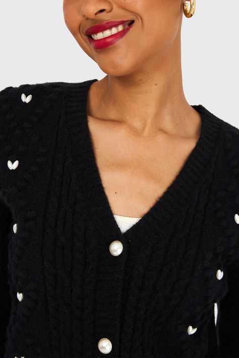Cárdigan Crop Perlas Negro Nicopoly-5