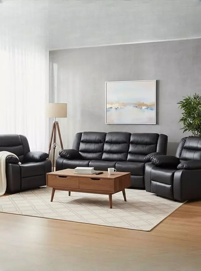 Living Sofá 3 Cuerpos Reclinable Roma + 2 Bergers Reclinables PU a $799.990