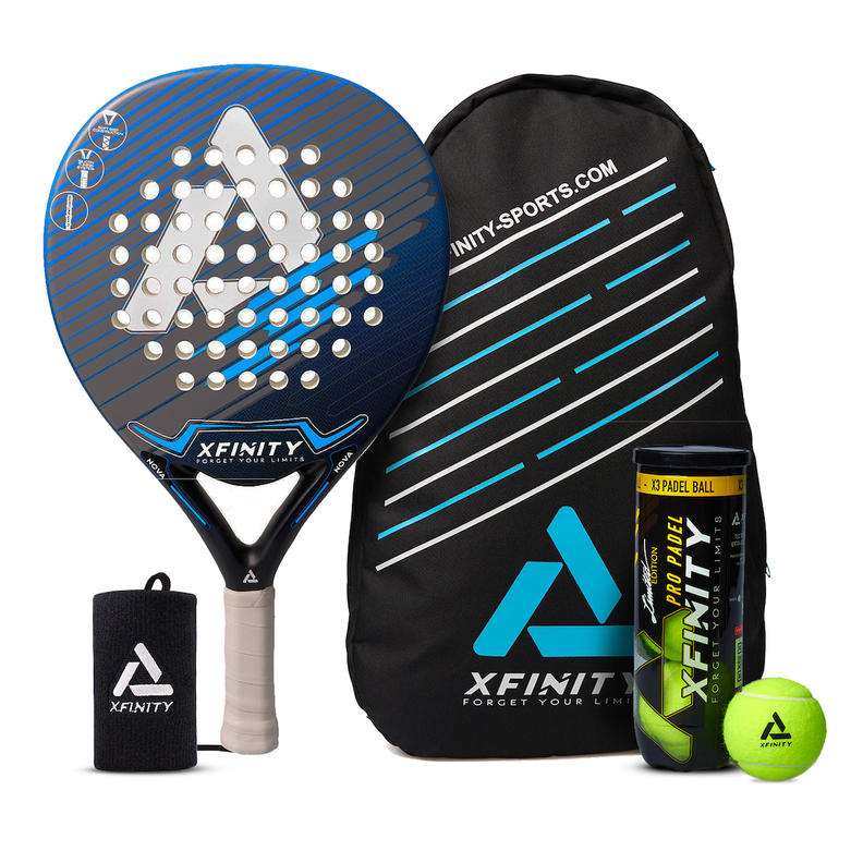 PACK PADEL XFINITY PALA NOVA-MOCHILA PADEL-MUÑEQUERA-PELOTAS-0