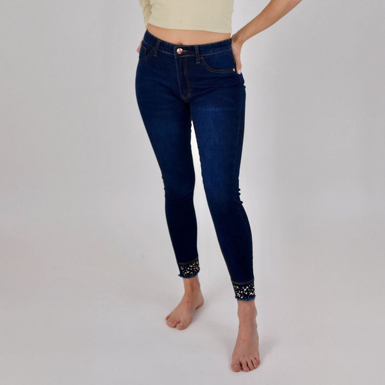 Jeans de Mujer Elasticado Con Aplicaciones-1