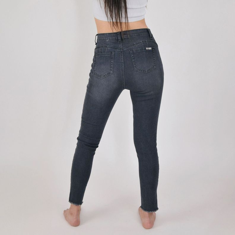 Jeans de Mujer Elasticado Destroyed Gris Oscuro-1