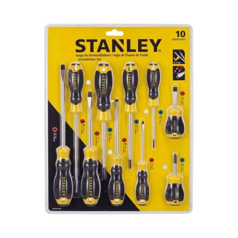 Set Destornilladores P Imantadas Cruz y Paleta Stanley 10 Piezas Gris