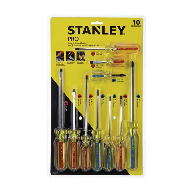 Juego de Destornilladores Stanley - 10 Piezas puntas magnéticas-0