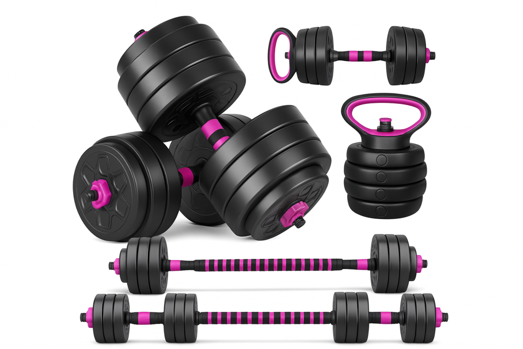 Mancuernas 40 Kg Barra Ajustables 3 En 1 Rosado