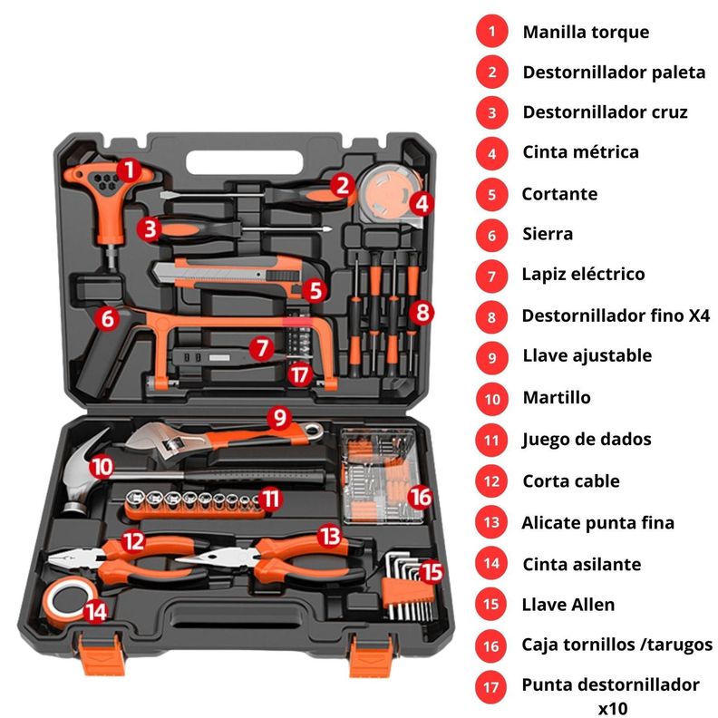 Set 45 piezas herramientas manuales + maletín portátil-1