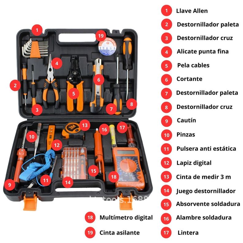 Set 31 Piezas Herramientas Electricista + Maletín Portátil-1
