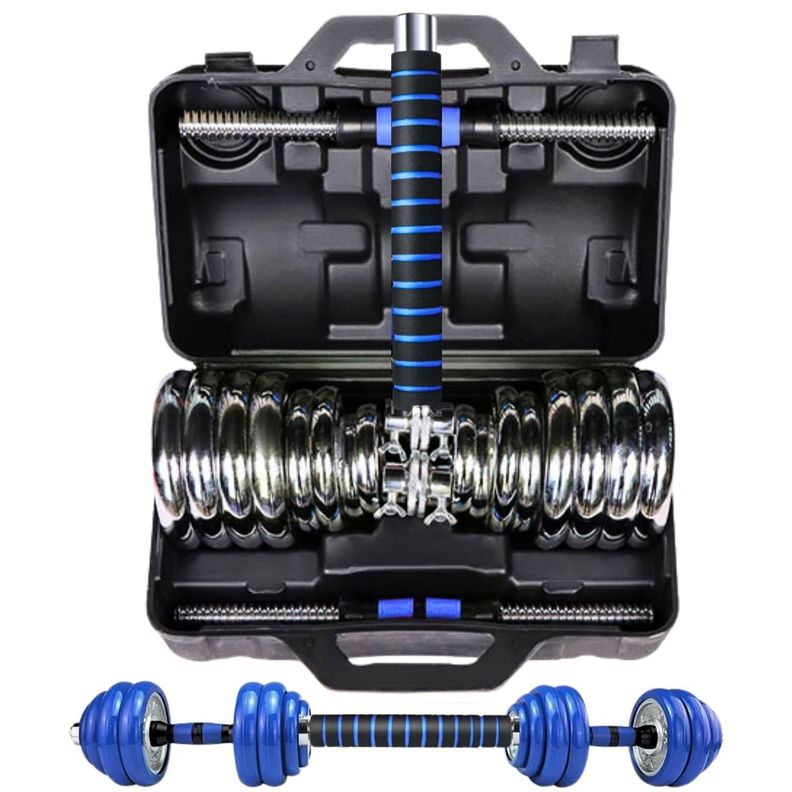 Set Mancuernas De Metal Cromadas 30 Kg Con Barra-0