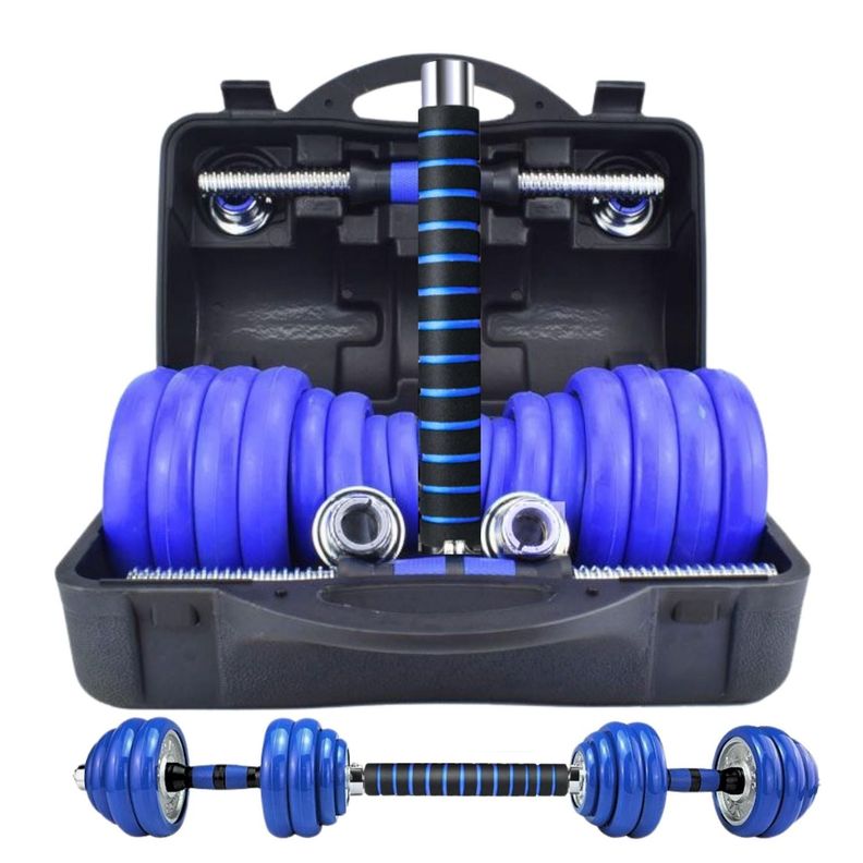 Set Mancuernas De Metal Cromadas 30 Kg Con Barra-2